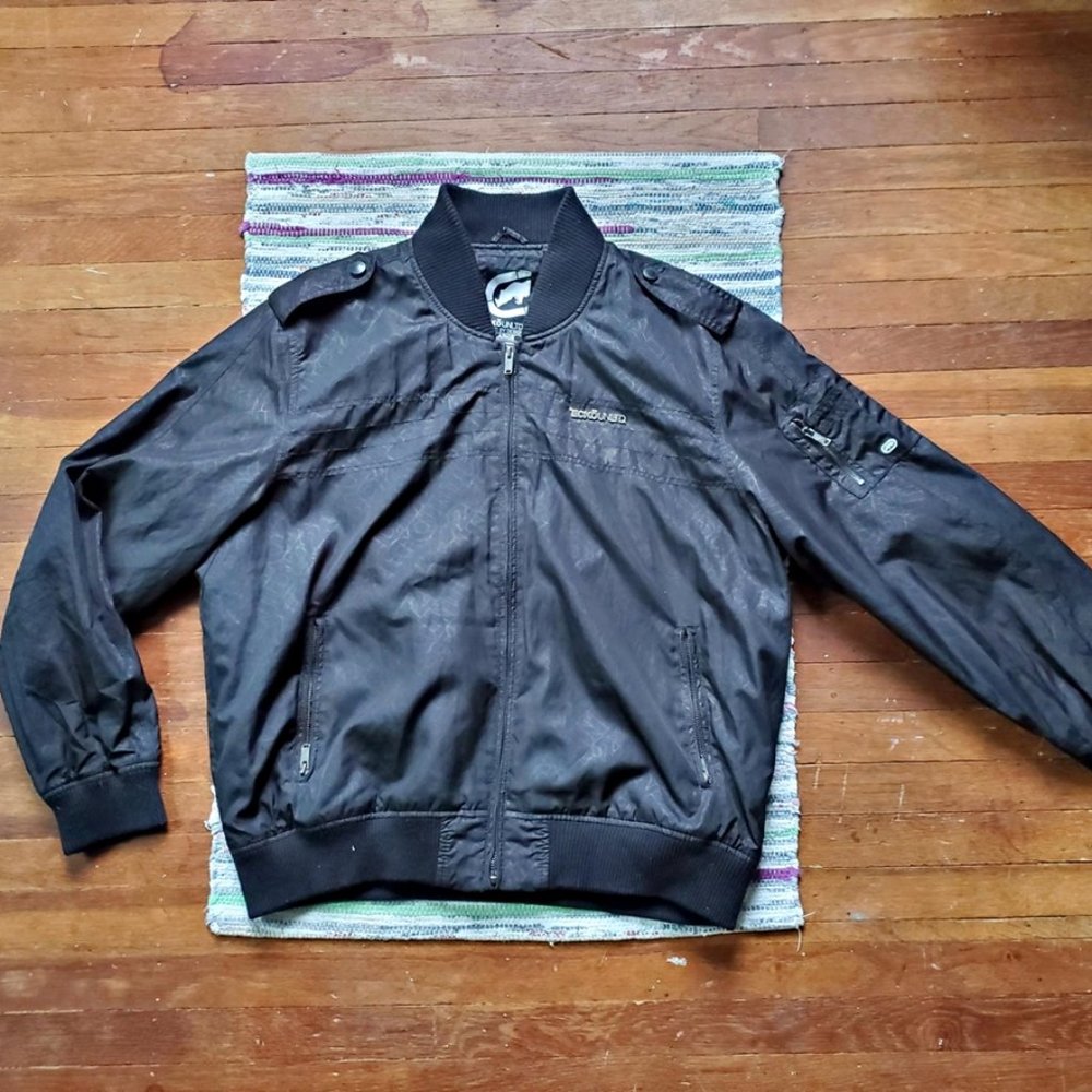 Men's ECKO UNLIMITED Black Moto Windbreaker Bomber Jacket Sz XL - EUC